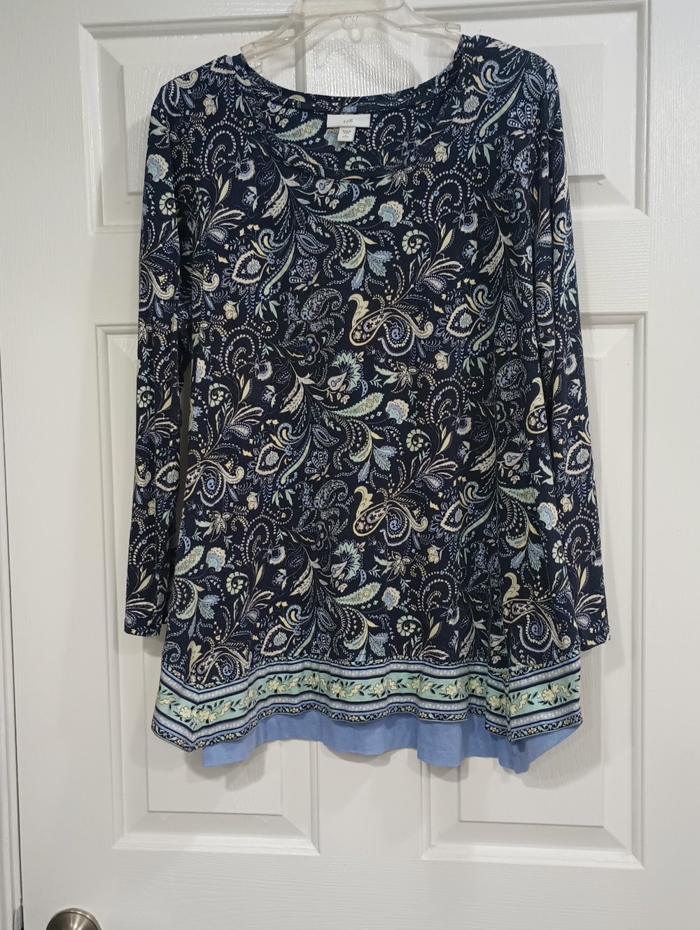 J. Jill Navy Paisley Long-Sleeve Tunic Petite Large